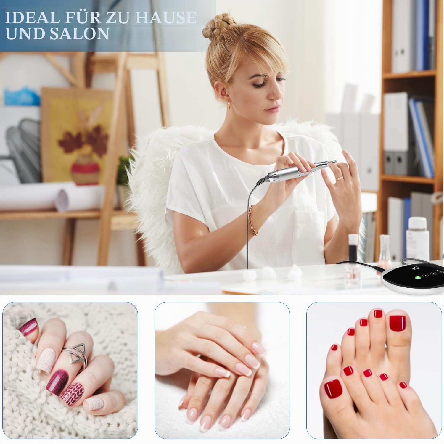 Elektrische Nagelfräser für Gelnägel, 35000 u/min Professionelle Nagelbohrer mit Touch-Tasten und mit LCD Bildschirm, Nagelfeile Maniküre Pediküre Set, Nagelpflege Set für Nägel Design
