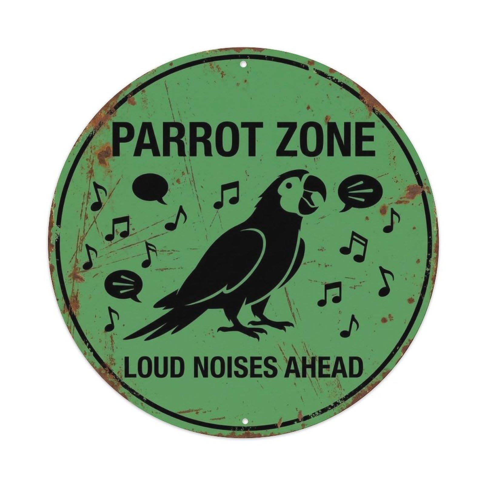 Parrot Noisy Warning Round Wall Hanging Metal Tin Sign