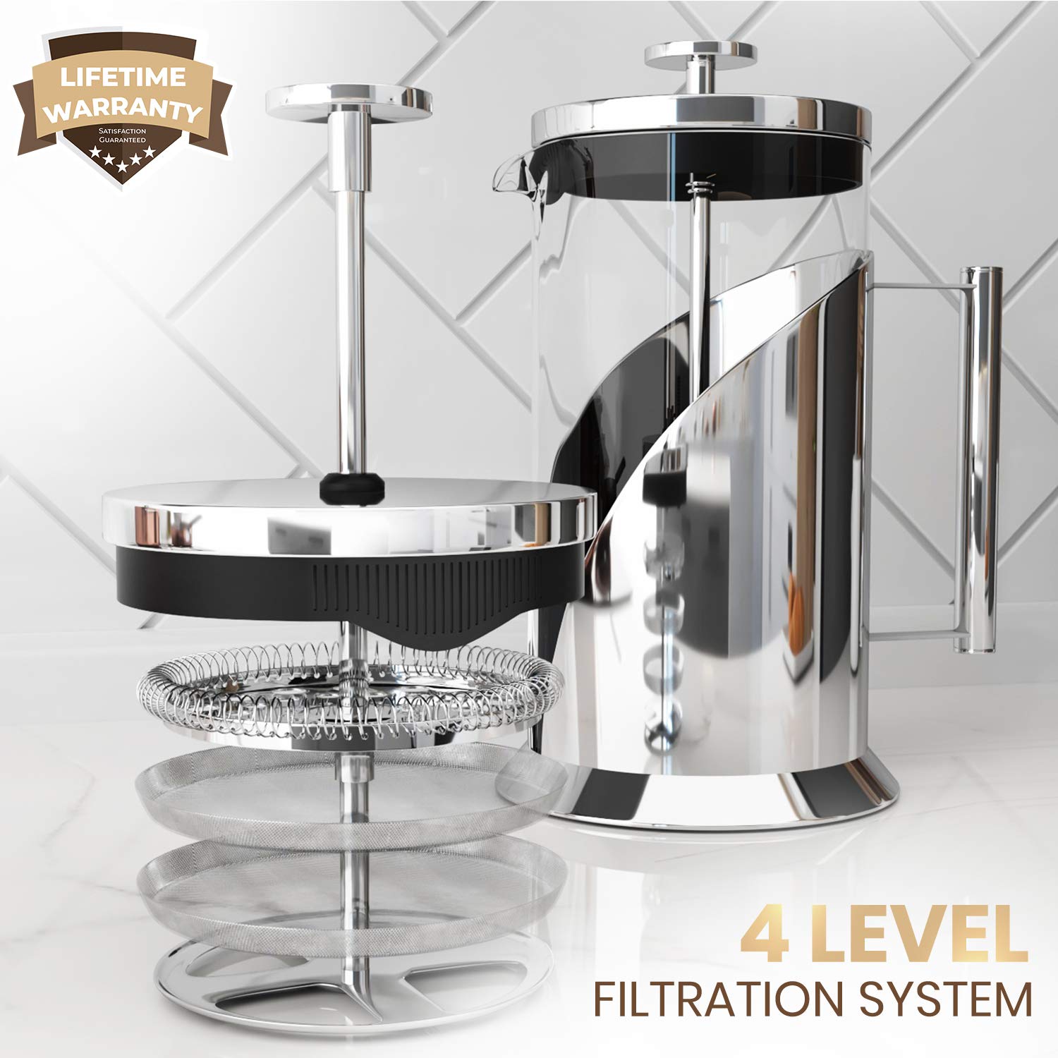 Cafe Du Chateau French Press Coffee Maker Heat Resistant Glass with 4