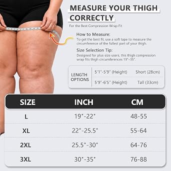 Plus Size Thigh Compression Wrap for Lymphedema & Swelling Relief, Adjustable Thigh Sleeve for Circulation & Muscle Recovery, Support for Men and Women (Tall, L)