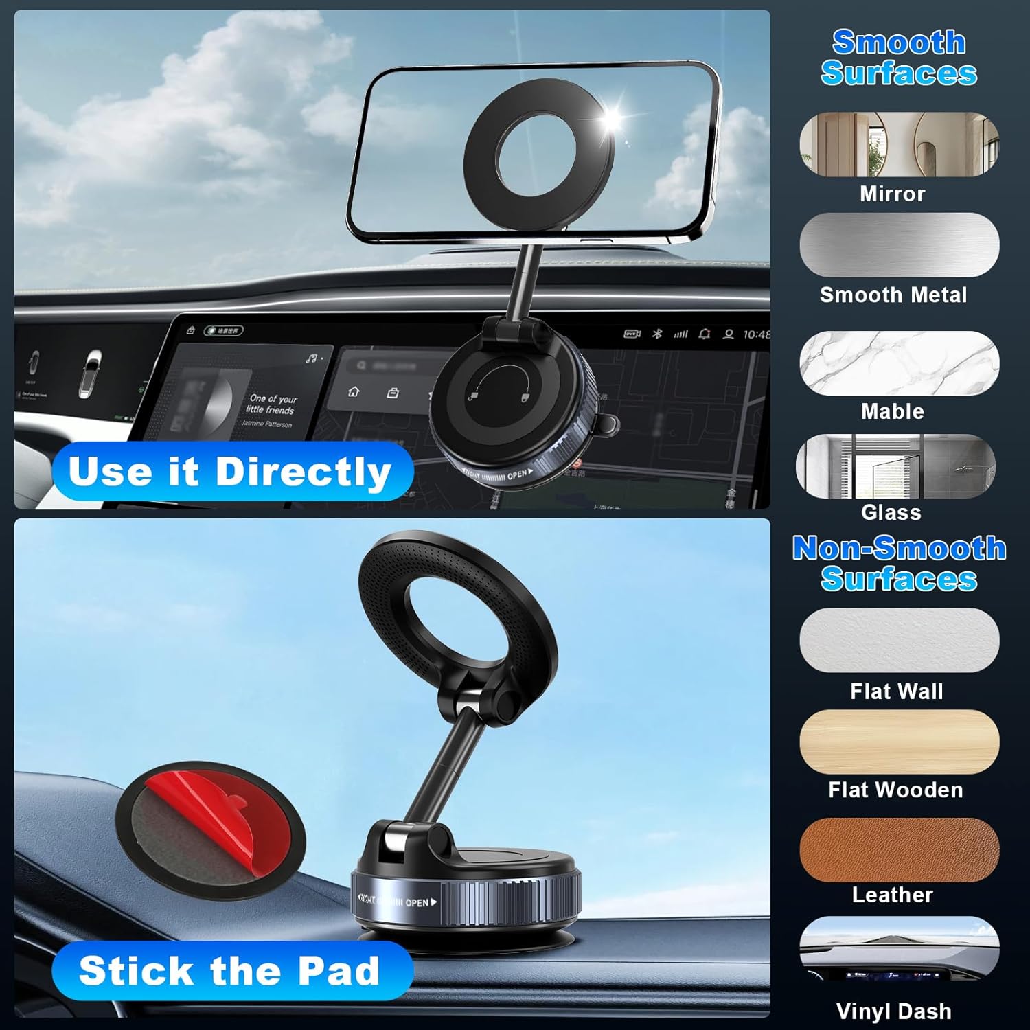 Vacuum Magnetic Phone Holders for Your Car, 360° Adjustable Car Phone Holder for Magsafe with Powerful Magnet, Folding Car Mount for iPhone 17 Pro Max 16 15 14 13 12 Air Plus & Android