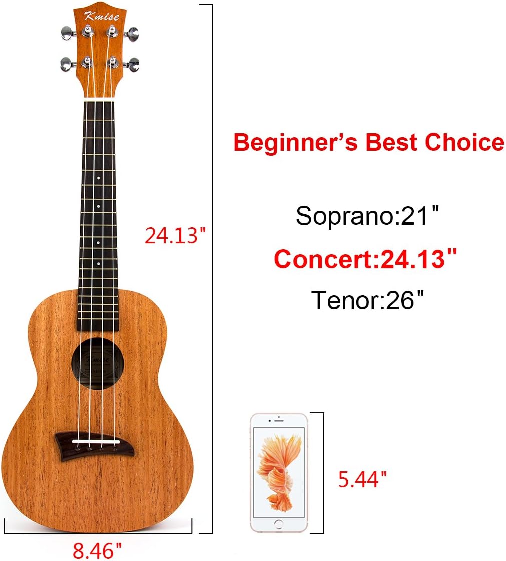 Concert Ukulele,Kmise 23 Inch Mohogany Ukelele with Bag and Digital Tuner for Adults Beginners