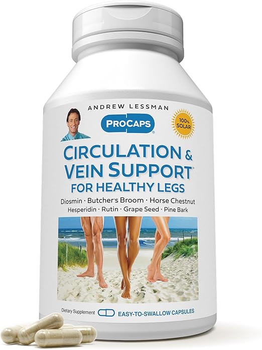 ANDREW LESSMAN Circulation, Vein Support for Healthy Legs 60 Capsules - High Bioactivity Diosmin, Butcher's Broom, Visibly Reduces Swelling and Discomfort in Feet, Ankles, Calves, Legs