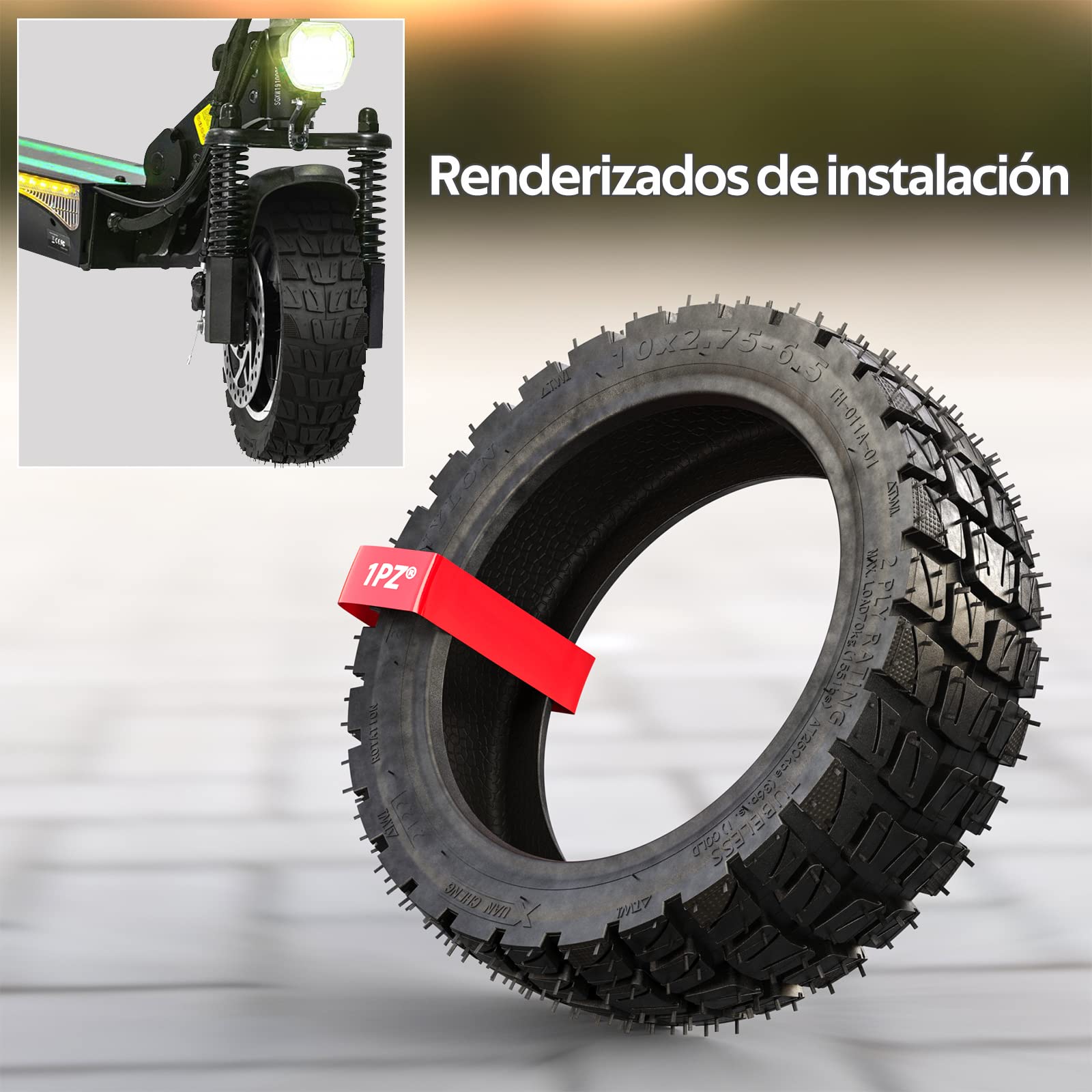 1PZ T01-27X Neumático Tubeless 10 pulgadas 10×2.75-6.5 para Patinete Eléctrico Smartgyro Speedway Crossover, cubierta de rueda offroad todo terreno para Neumático 10x2.70-6.5 y 70/65-6.5