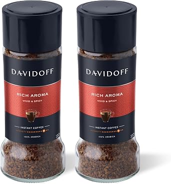 Davidoff Rich Aroma Instant Coffee 6 Pack – 9/12 Intensity – 100% Arabica, Premium Dark Roast, Bold & Aromatic with Spicy and Fruity Notes – 6 x 100g Jars