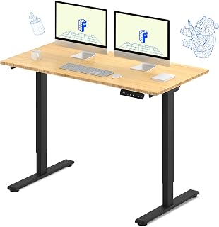 FLEXISPOT E3 Bamboo Dual Motor Electric Standing Desk 55 x 28 Sit Stand Up Desk, Holds 220 lbs, Adjustable Height w/Memory Presets, Solid Bamboo Desktop & Black Frame, Ships in 2 Boxes