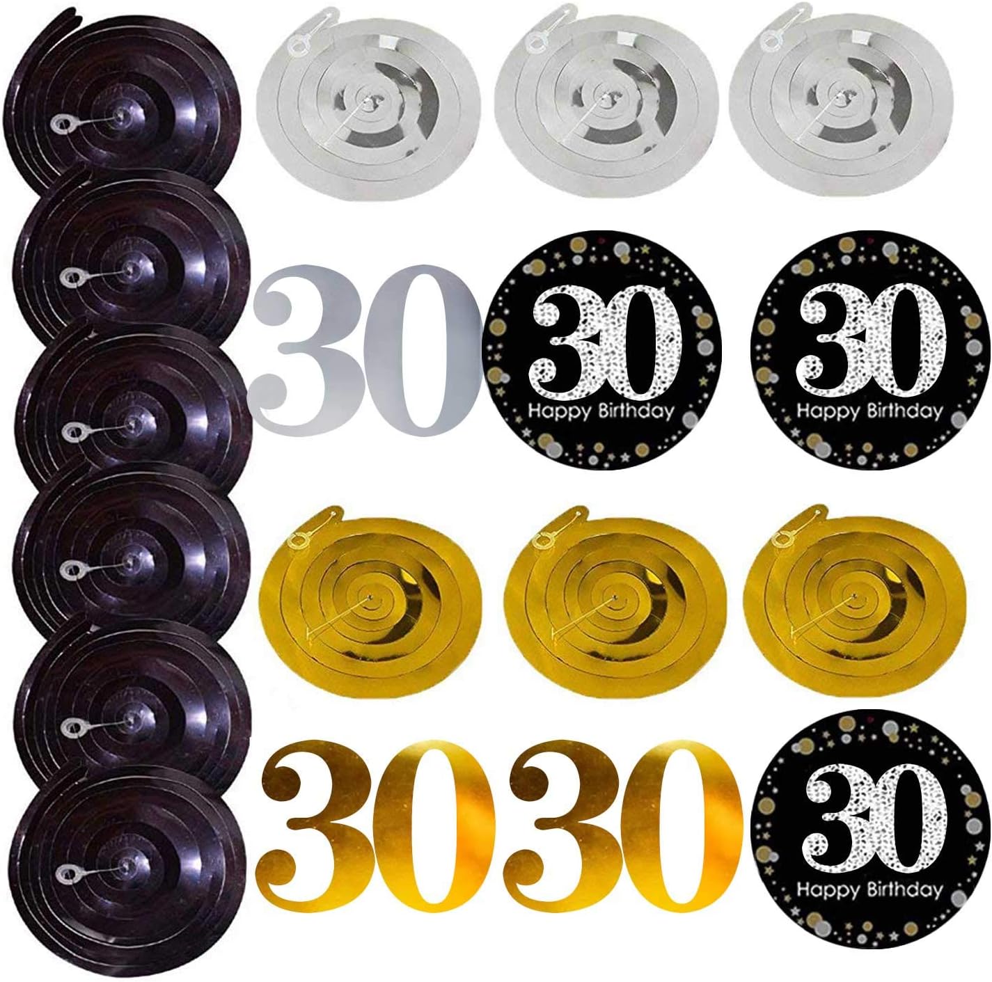 Famoby Black & Gold Glittery Happy 30th Birthday Banner,Poms,Sparkling 30 Hanging Swirls Kit for 30th Birthday Party 30th Anniversary Decorations Supplies - Image 7