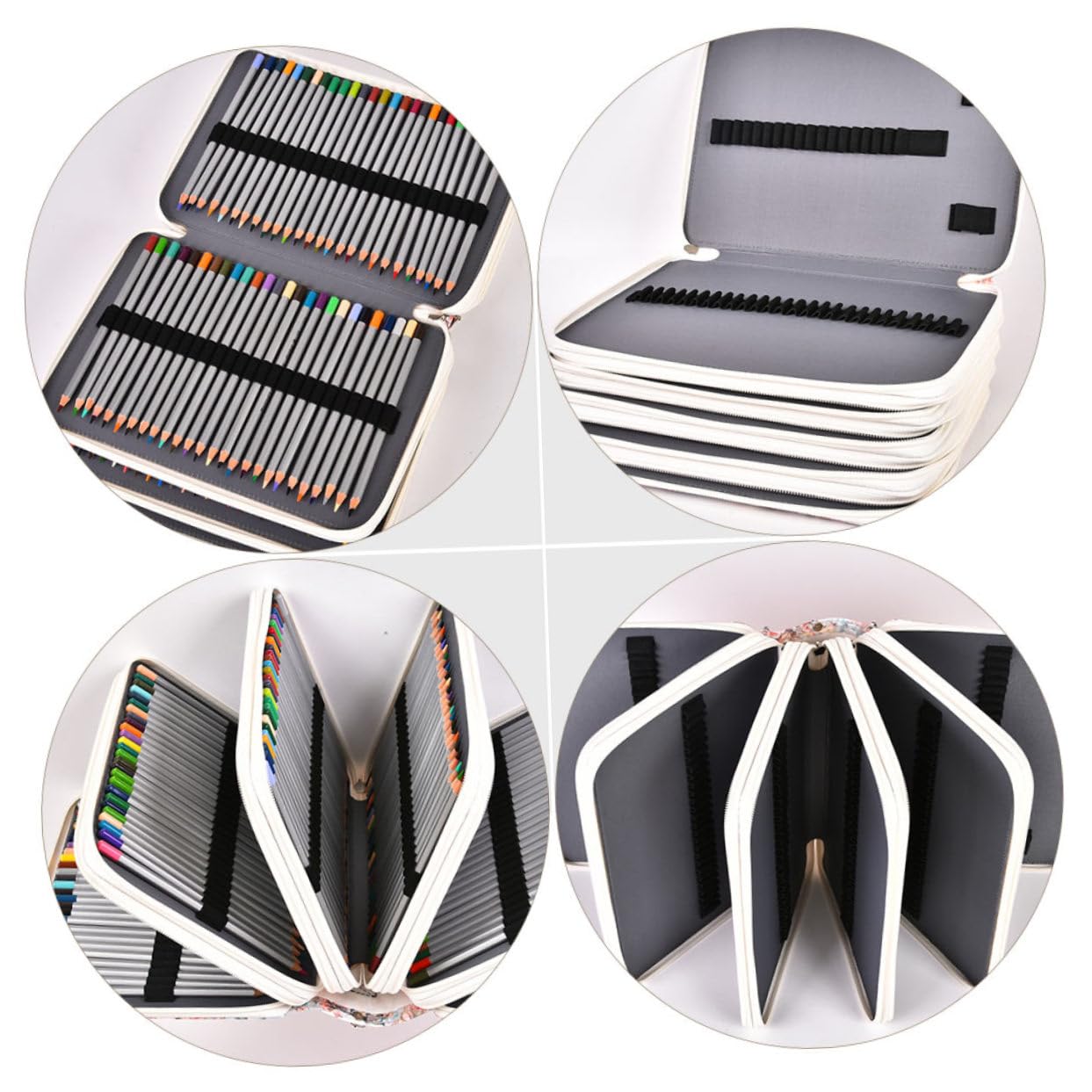 DOITOOL Astuccio Portapenne Beige Grande Capacità 252 Slot Cerniera | Pu e Poliestere, Elastici Interni per Tenere le Matite, per Scuola e Ufficio, Decorazioni Scuola