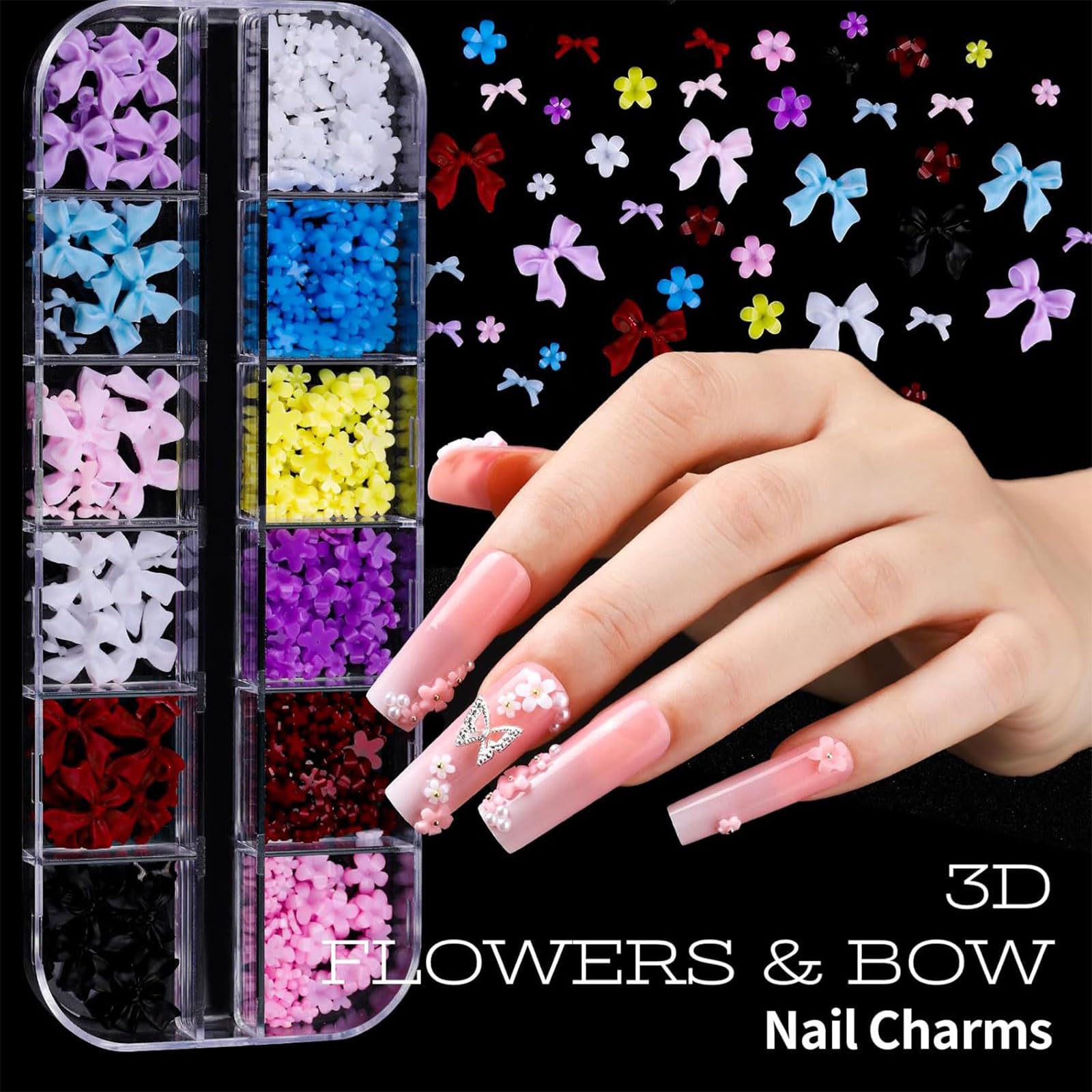 Kit d'Outils de Nail Art et Charms, Set de Nail Art avec 5 Boîtes de Charms 3D et Strass, 15 Pinceaux de Nail Art, 5 Outils de Pointage, 2 Supports de Vernis