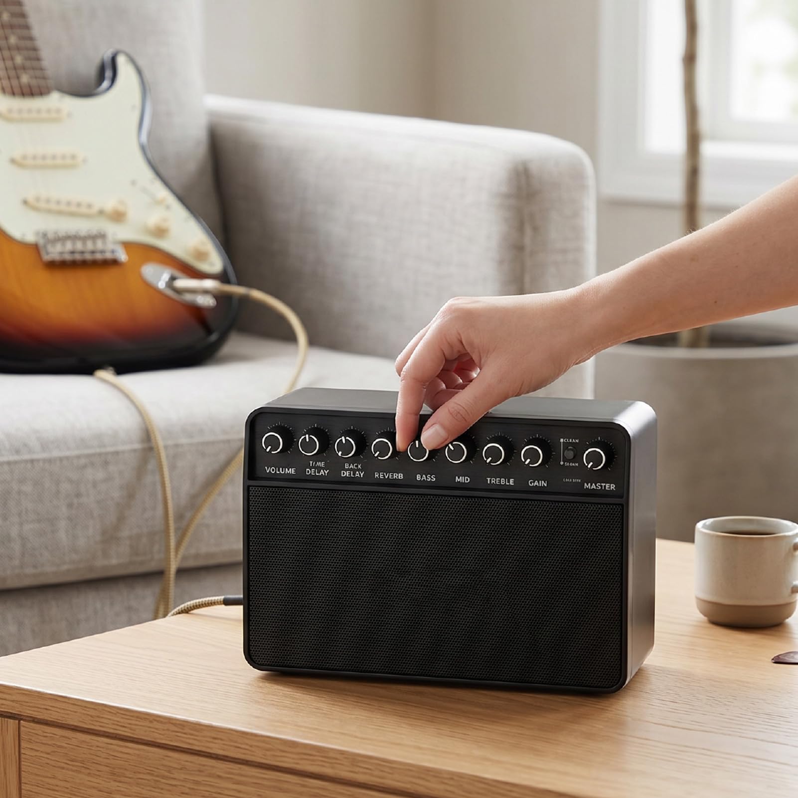 Pongnas Amplificatore per Chitarra Wireless Bluetooth, Mini Amplificatore Portatile con Batteria Ricaricabile USB C, Ingresso AUX, Jack per Cuffie per Prove Silenziose