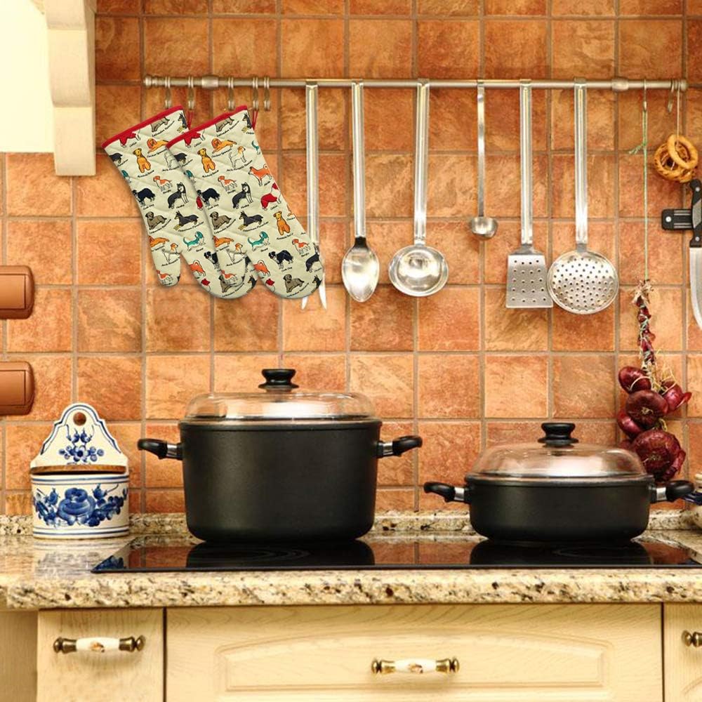 Oven Mitts Cotton Fashion Cute Dog Design 1pair Heat Resistant Oven Gloves Safe Cooking Baking Grilling Barbecue Machine Washable Pot Holders (Oven Mitts Dog Flower) - Image 7