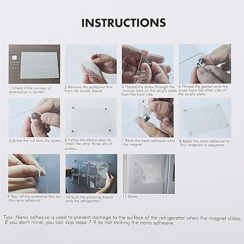 Miniatura 7 de Calendario magnético para nevera, 8.3 x 11.7 pulgadas, calendario acrílico para refrigerador, pizarra reutilizable de borrado en seco con 6
