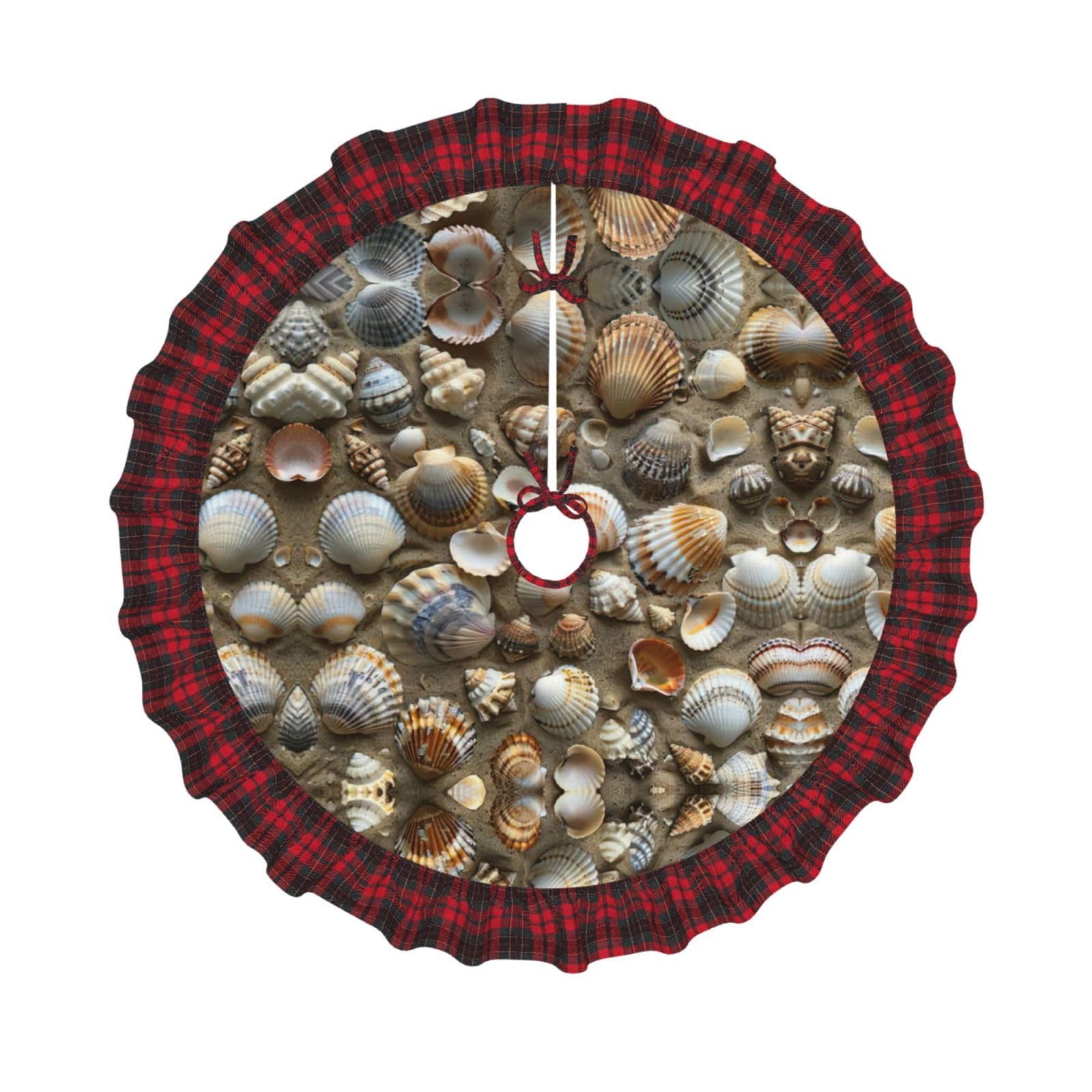Tapis de sapin de Noël imprimé coquillages sable tapis pied sapin écossais chic