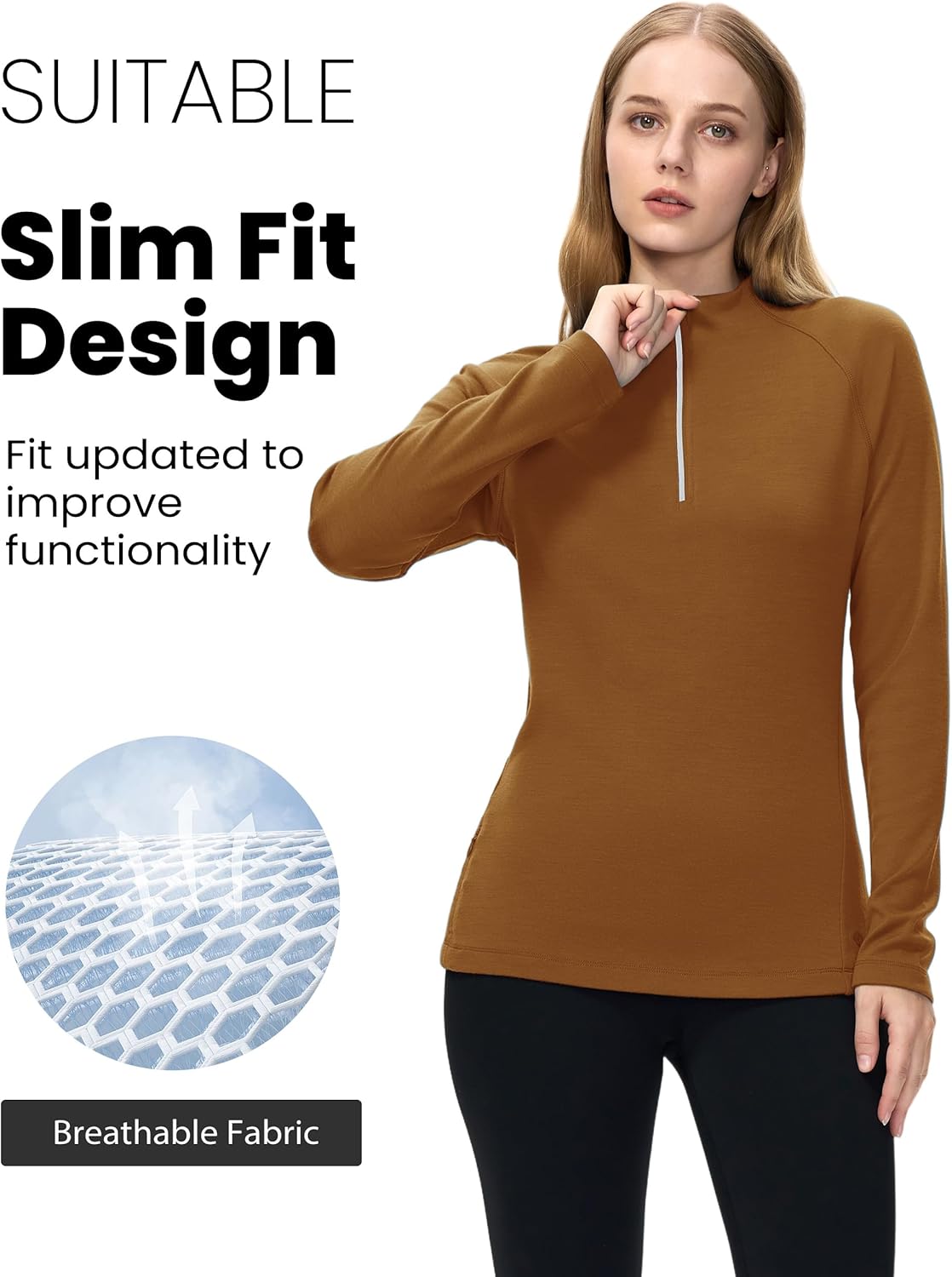 Iguana Women's 100% Merino Wool Base Layer 260g Midweight Quarter Zip Long Sleeve Top - Image 4