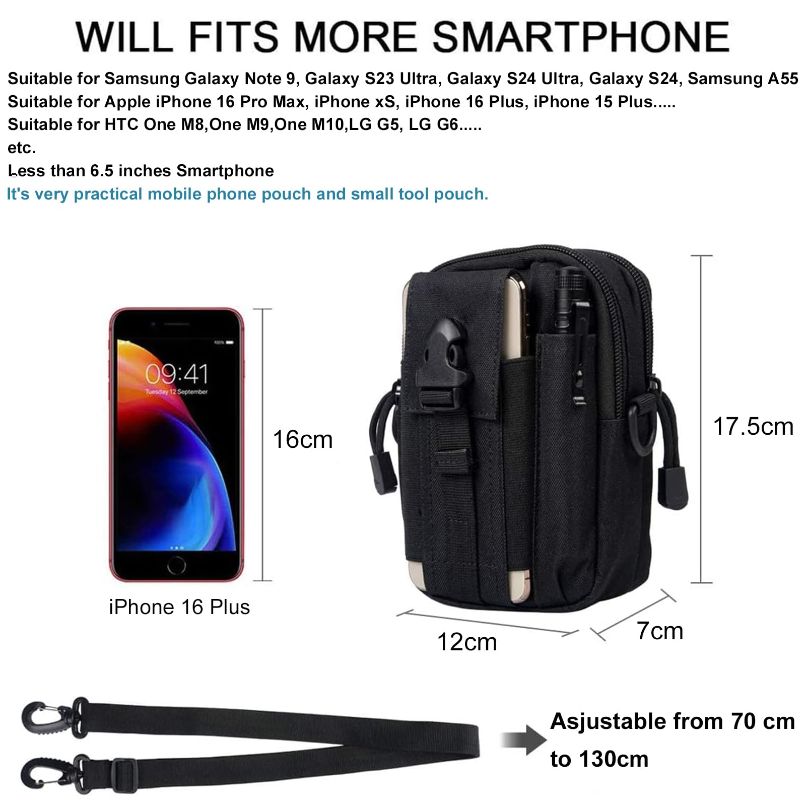 flintronic Bolsa Cintura Táctica, Bolso Cinturón Táctica Militar Compacta 1000D Nylon para Herramientas Pequeñas de Multiusos Teléfono Móvil al Aire Libre Deportes Senderismo y Camping - 4