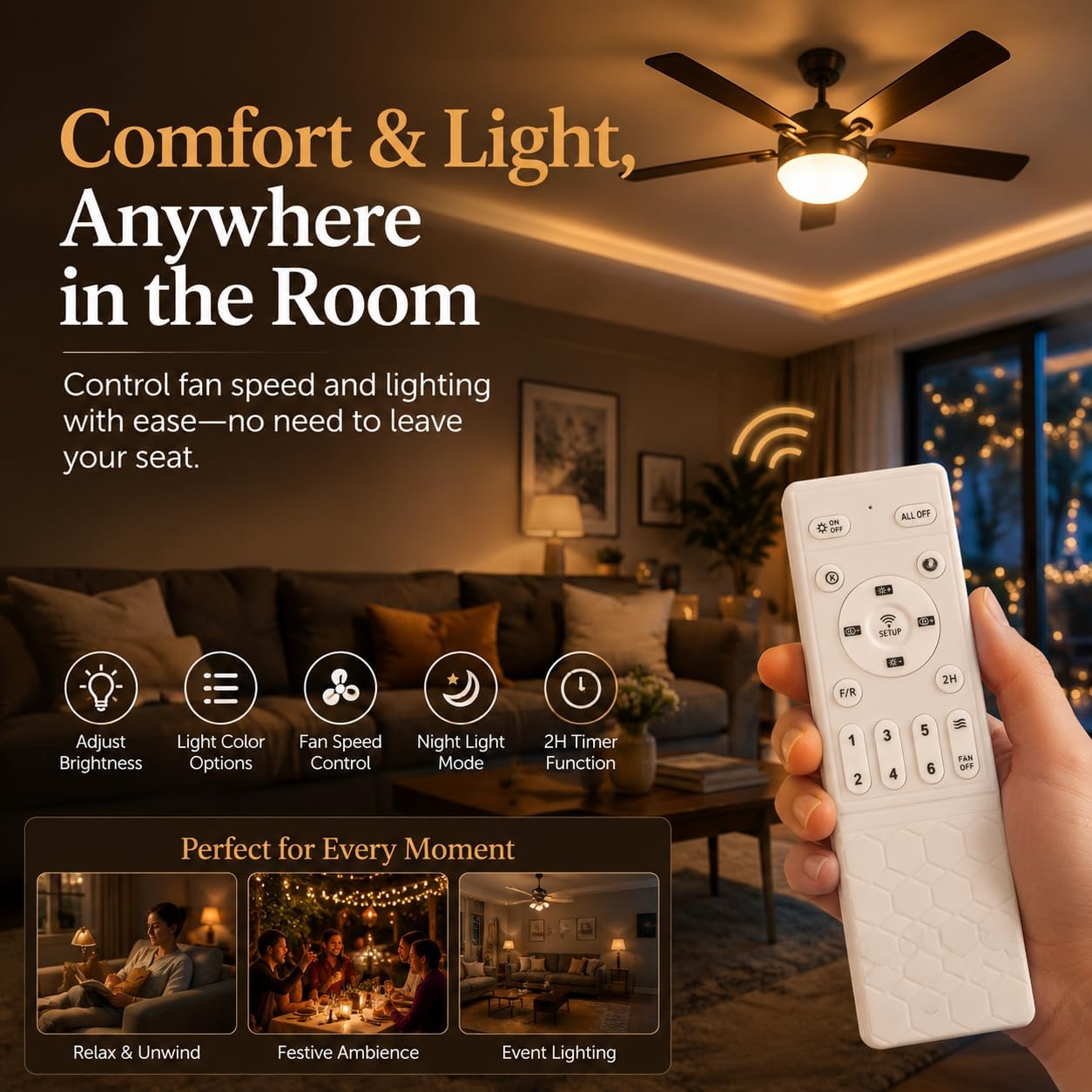 MAGICLULU 433MHz Universal Ceiling Fan Remote Control Replacement | 6-Speed Plastic Ceiling Fan Remote Wireless Switch (Receiver & Battery Not Included) with Wall Mount Bracket