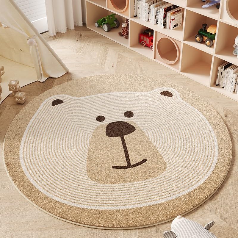Poowe Round Kids Play Mat Baby Nursery Rug Round Educational Alphabet Soft Area Rug Non Slip for Children Toddlers Bedroom (Round 47.2", Brown Bear)