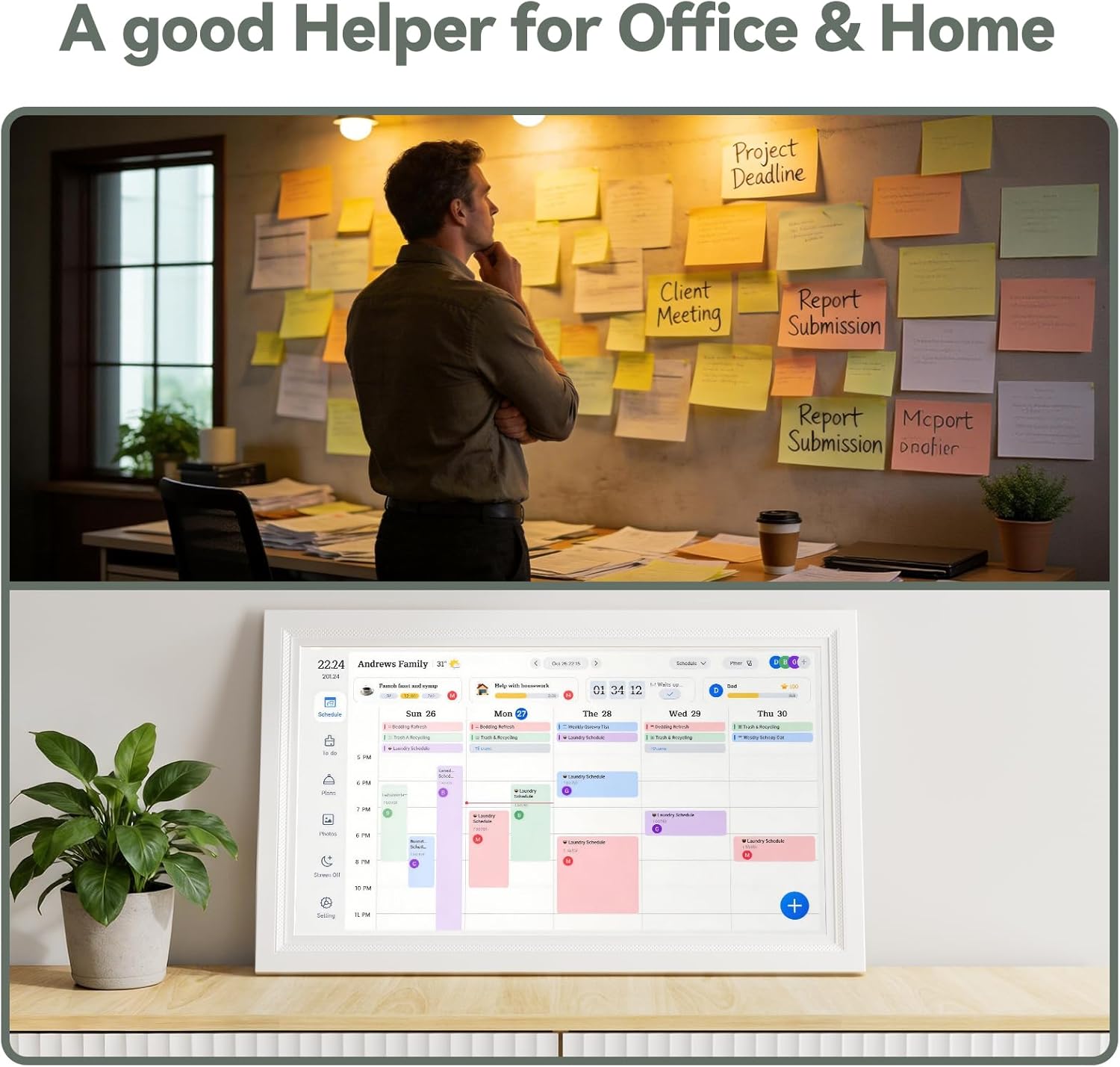 Digital Calendar, 15.6-Inch Smart WiFi Electronic Calendar & Chore Chart, Meal Planner, IPS Touch Screen HD Display for Family Schedules &Digital Picture Frame, Share Moments Instantly from Anywhere