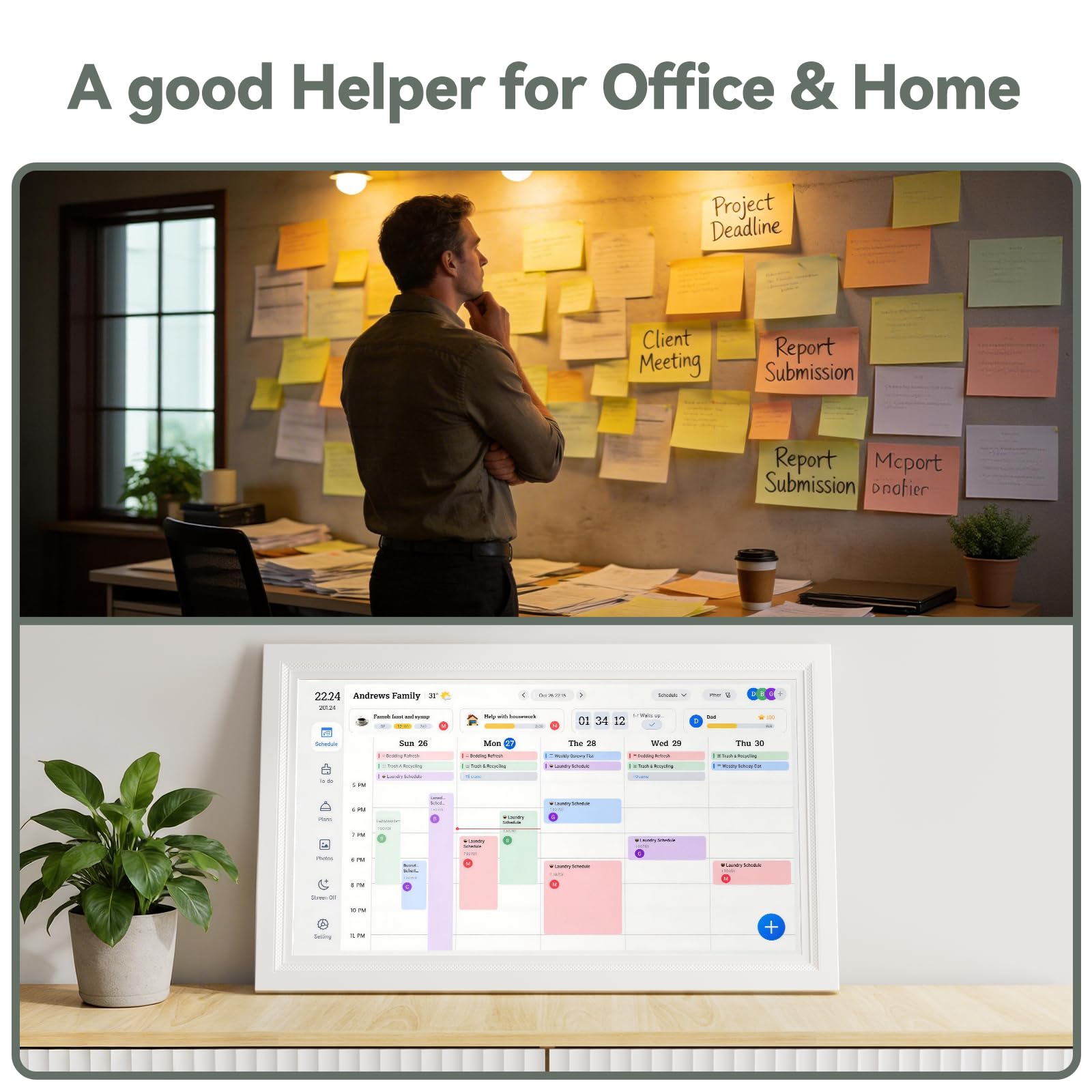Digitaler Kalender, elektronischer Kalender, Wand-Touchscreen, ECalendar-Planer mit digitalem Bilderrahmen für Familien-Organizer, automatische Synchronisierung mit Familienplaner, Hausarbeit und