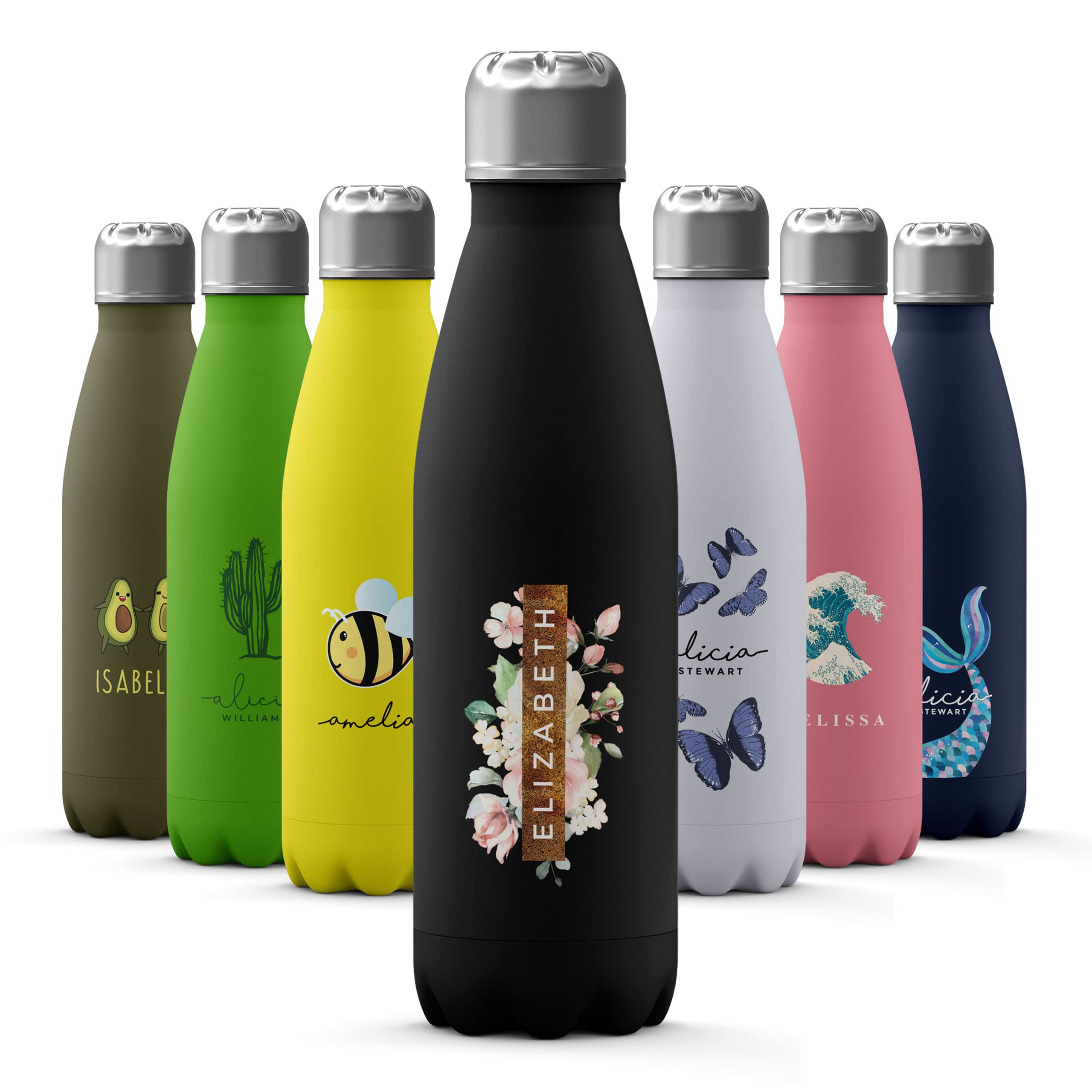 Tirita Personalised 500ml Stainless Steel Insulated Water Bottle - Thermal Travel Flask for Hot & Cold Drinks - Gym, Office, School - [07- Roses Blossom Name] — image 1