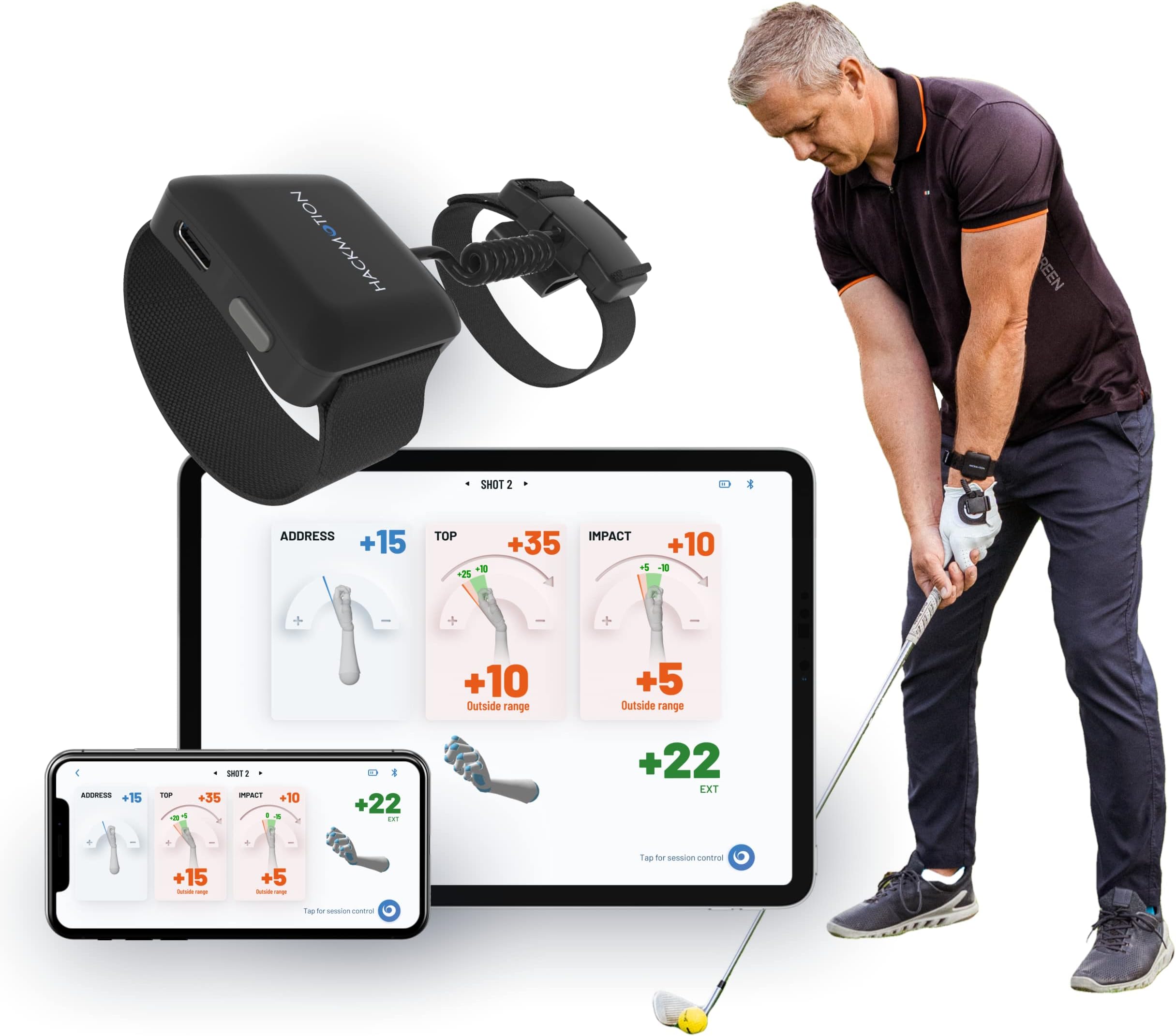 Plus – Golf Swing and Wrist Angle Training Aid – Provides Real-time Wrist Data to Fix Common Swing Faults and Improve Ball Flight