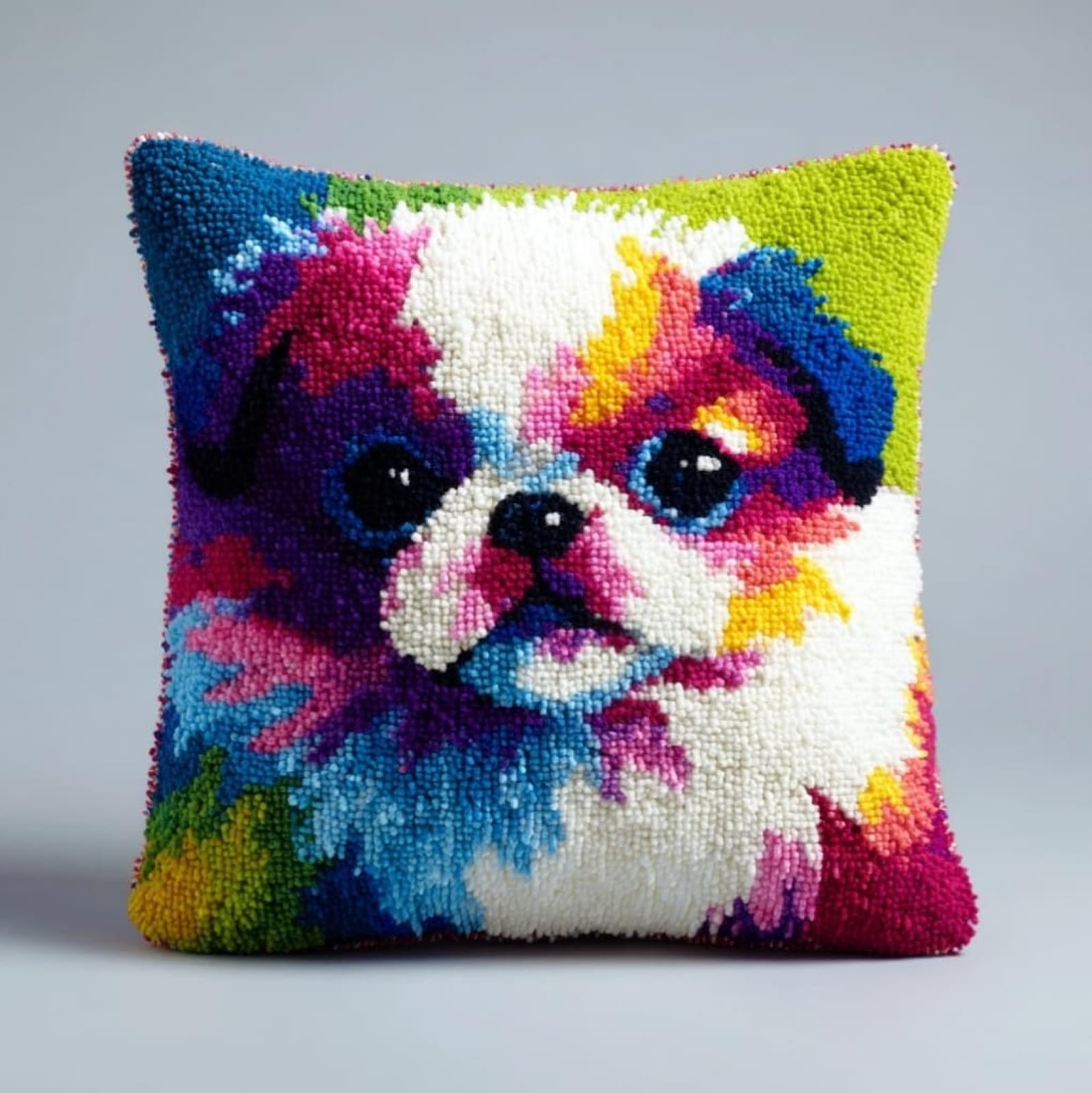 AxiangziK Latch Hook Cushion Kits for Adults Beginners,Pekingese Dog 17X17Inch Crochet Craft Kits DIY Cute Pillow Case Sofa Home Decor,Gift for Women