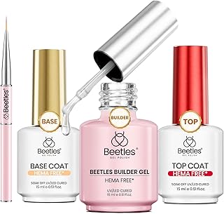 Beetles HEMA Free Builder Nail Gel with No Wipe Top Coat Gel Nail Polish and Base Coat Set for Nails Shine Finish and Long Lasting Upgraded Safe Low-Sensitivity Formula Nail Gifts for Women
