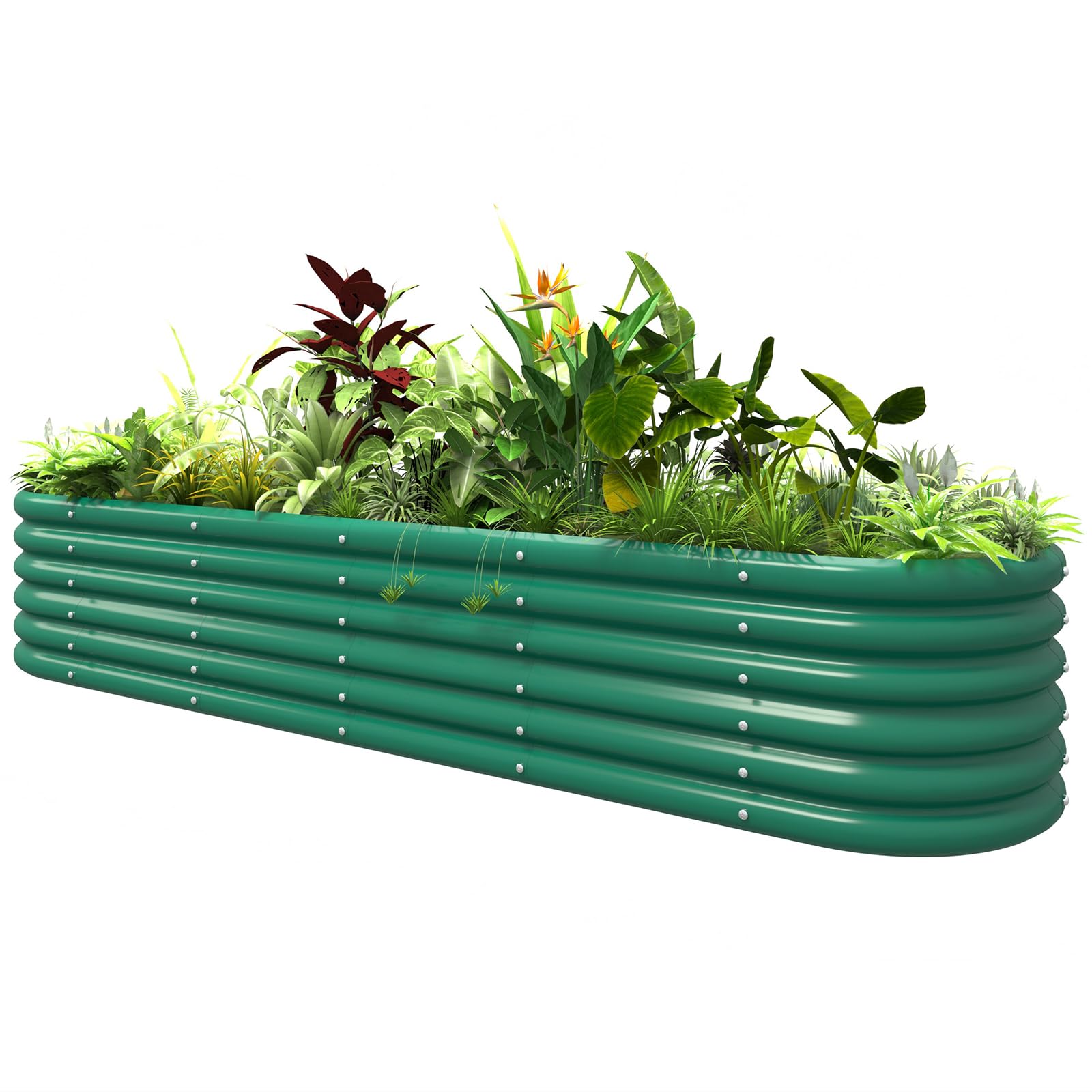 17" Tall Raised Garden Bed 8ft X 2ft X 1.4ft, 12 in 1 Metal Modular Raised Garden Bed Planter Box for Outdoor Growing Flowers Herbs Vegetables, British Green
