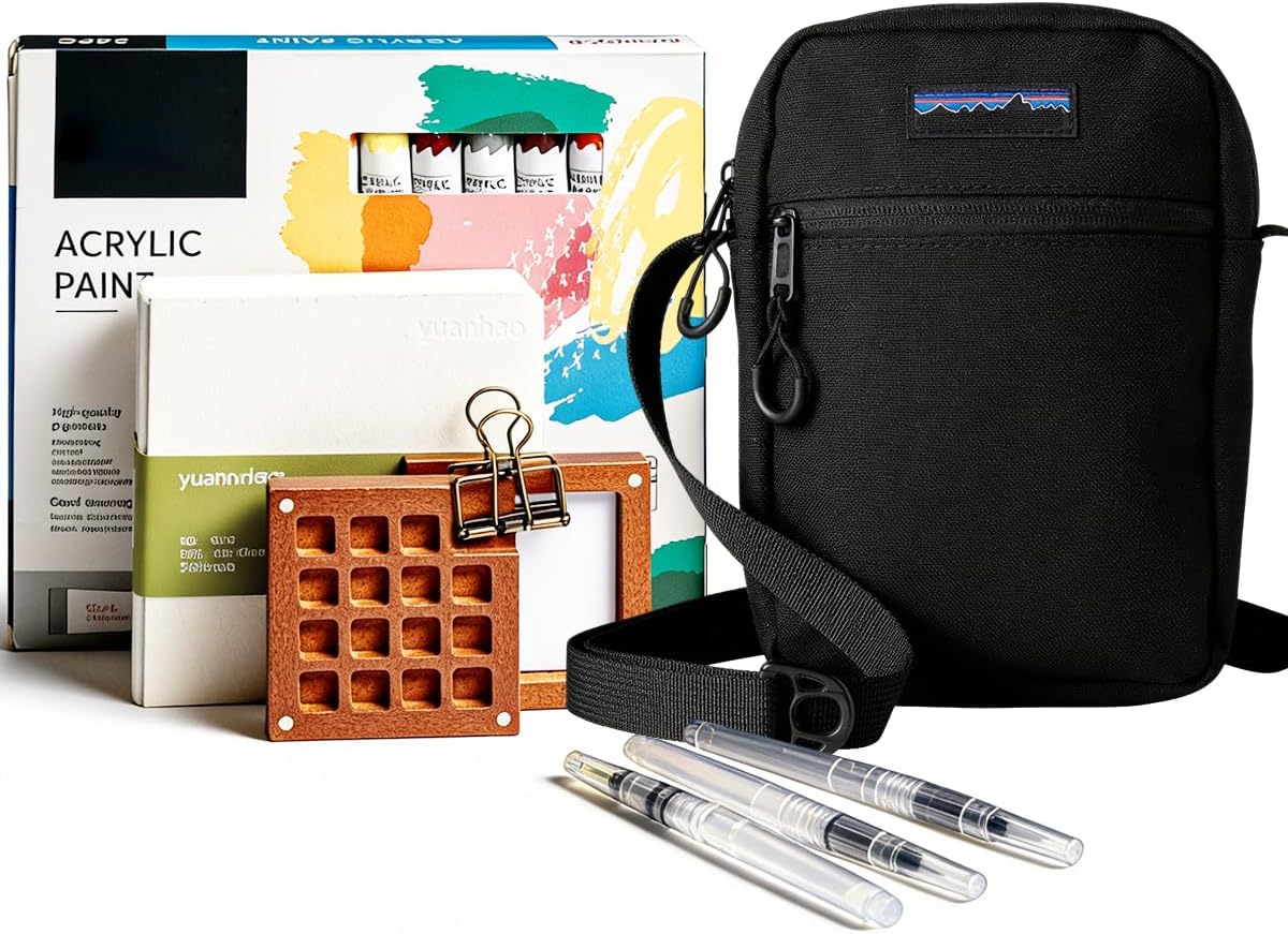 HAPPYER 24 Colors Mini Travel Watercolor Paint Set: 15-Grids Wooden Palette Portable Pocket Painting Kit, Small Tiny Art Supplies for Adults & Beginners, Journal & Water Brush for Outdoor