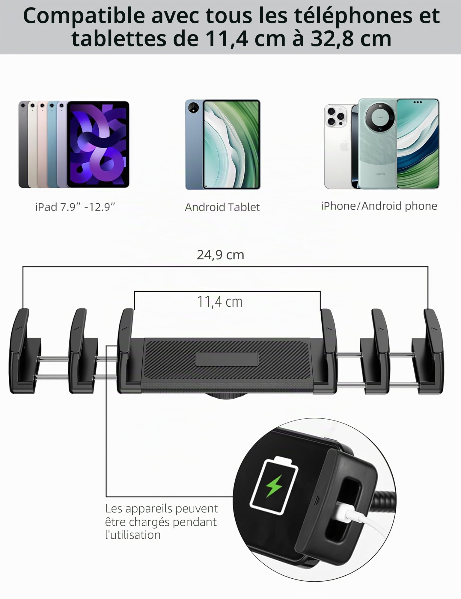 LanPavilion Support iPad, Support de Sol réglable en métal, avec col de Cygne Flexible,Compatible iPad/Kindle/téléphones (4.7''-13''), idéal pour Films en Mains Libres.