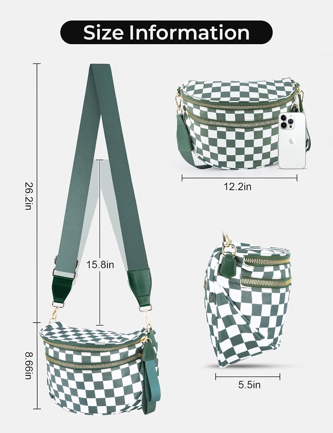 Checkered Crossbody Bum Bags for Women Nylon Checkered Purse Fanny Packs Sling Cross Body Bag with Adjustable Strap