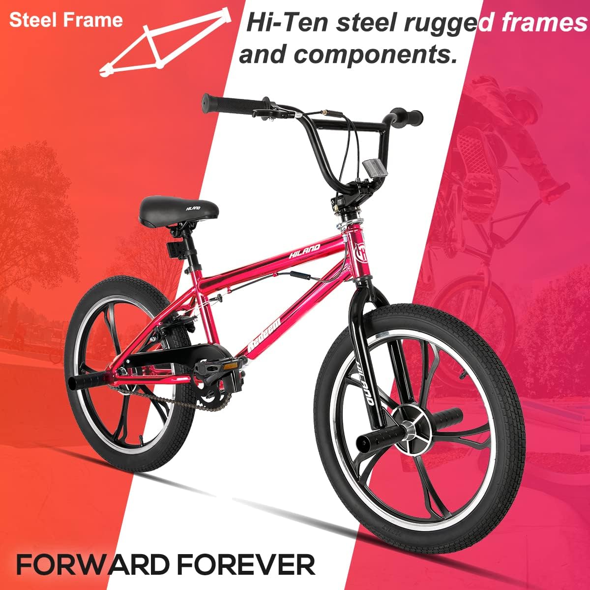 Hiland 20 Inch 3 5 Spoke Kids BMX Bike for Boys Girls Ages 5-12, 360 Degree Rotor Freestyle, 4 Pegs Single Speed Kid’s BMX Bicycle, Multiple Colors