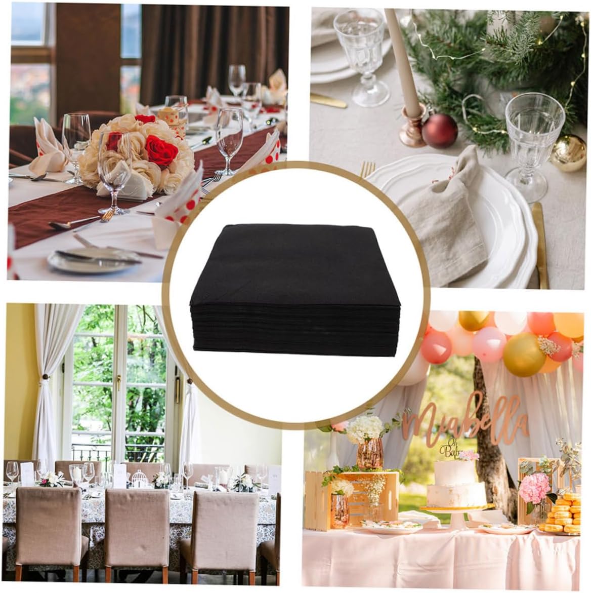 BESPORTBLE Disposable Paper Napkins Thick Soft Black 40x40cm Hotel Wedding Party Table Napkins Household 100pcs (2 Packs)