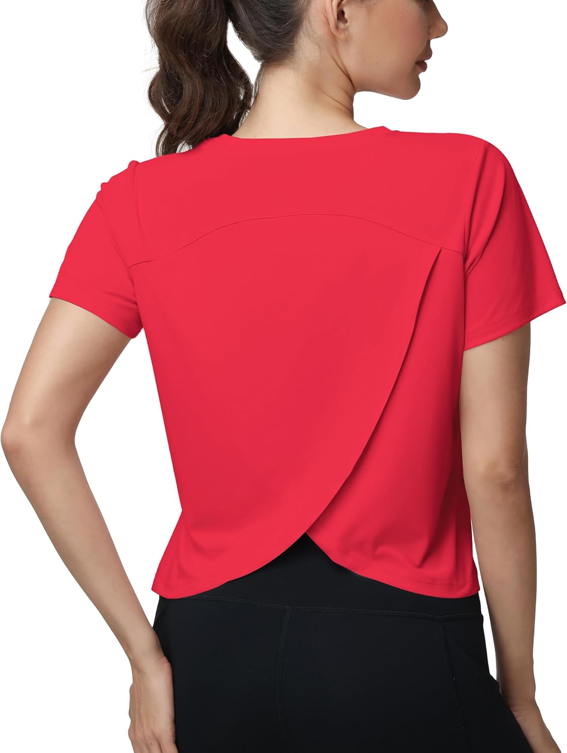 Womens Open Back Workout Tops Athletic Pilates Shirts Tees Gym Tops Running Activewear