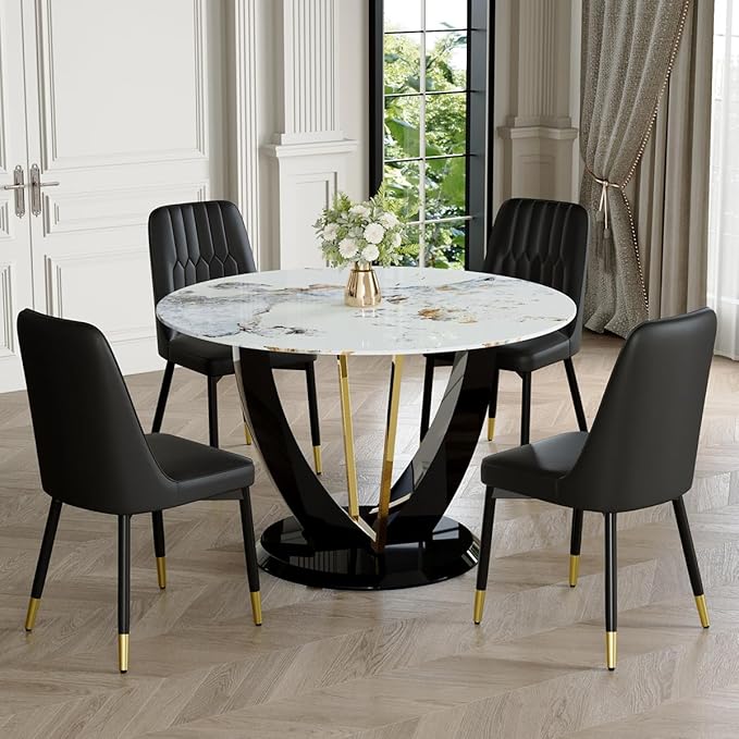 Amazon.com - LFVFFA 48" Round Dining Table Set for 4,Faux Marble Dining ...