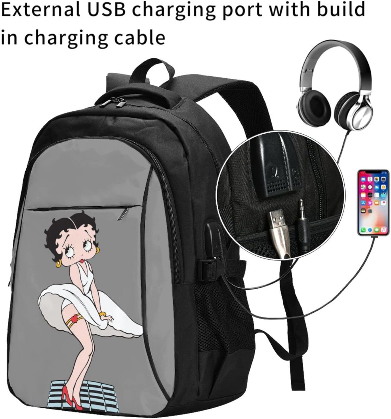 ベティちゃん リュック バックパック おしゃれ USB充電ポート付き イヤホンポート付き ショルダーバッグ ビジネスリュック メンズ