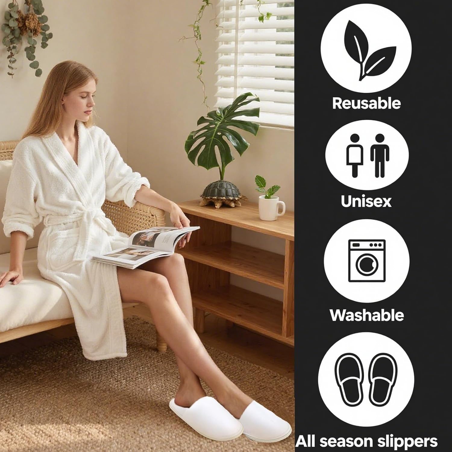 Disposable Slippers for Guests, 32 Pairs House & Spa Hotel Slippers for Women Men, EVA Slip-Resistant Sole Indoor Slippers bulk for Travel, Shoeless Home(White)
