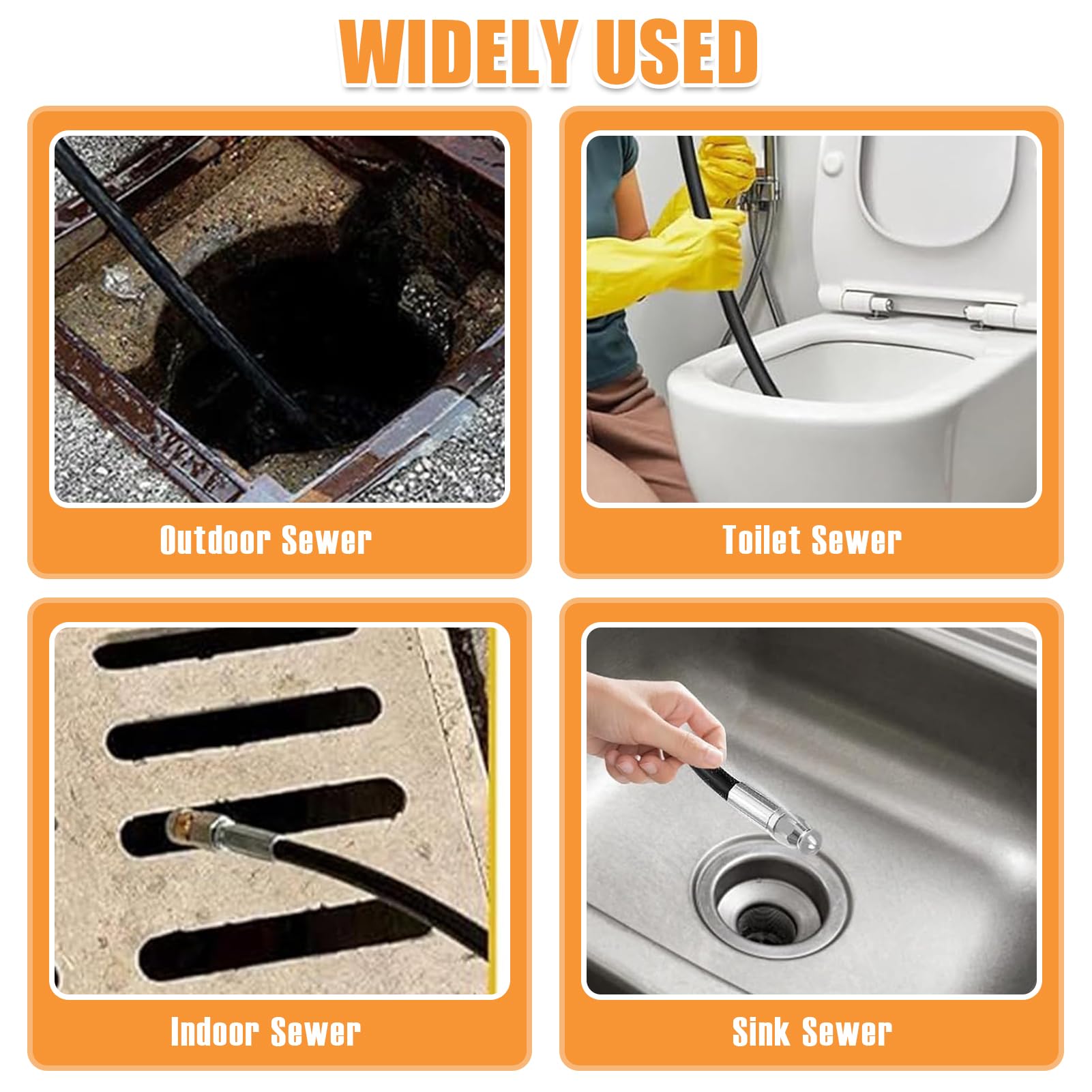 Juego de manguera de limpieza de tuberías (400 bar, 140 °C, universal, con adaptador y boquillas, compatible con limpiadores de alta presión, para limpieza de tuberías y obstrucción de desagües (150