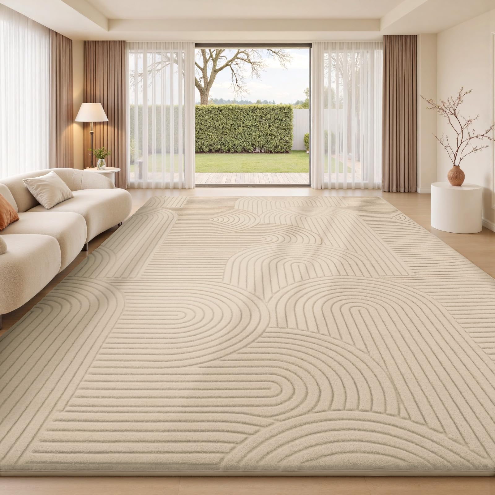 Treeboy Large Beige Area Rugs for Living Room 160X230cm Play Mat Circle Rug