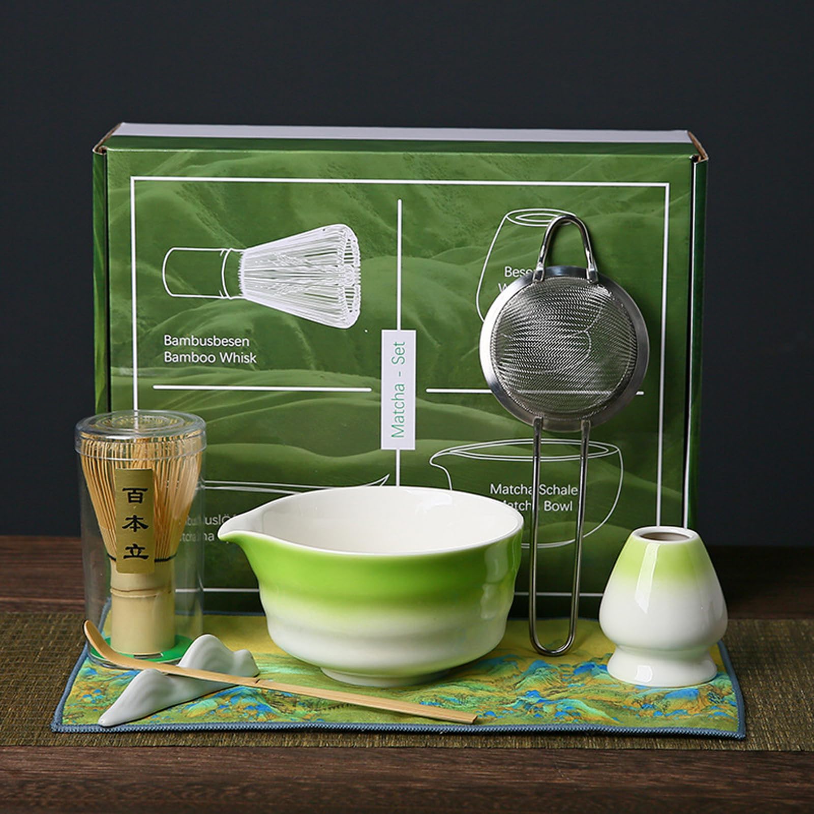 A5,7er Set, Ensemble de Matcha,Ensemble de Rine de Matcha, kit de Matcha en céramique, Accessoires Japonais pour la cérémonie de Matcha Cérémonie de thé Green Matcha Classique