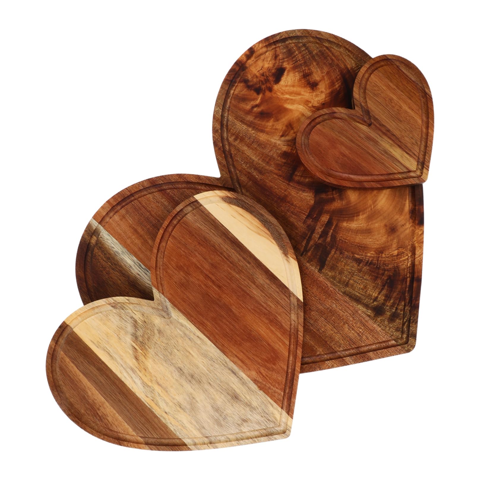 ULTECHNOVO 3pièces Planche à Découper Bois Forme Cœur Lot Plateau Service Fromage Saint-valentin Décoration Table