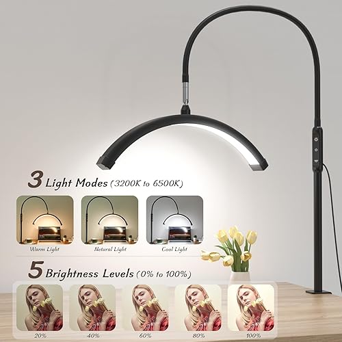 Miniatura 2 de Luz de media luna con abrazadera, lámpara de mesa LED de manicura, lámpara de escritorio para escritorio de uñas, extensiones de pestañas, cuidado