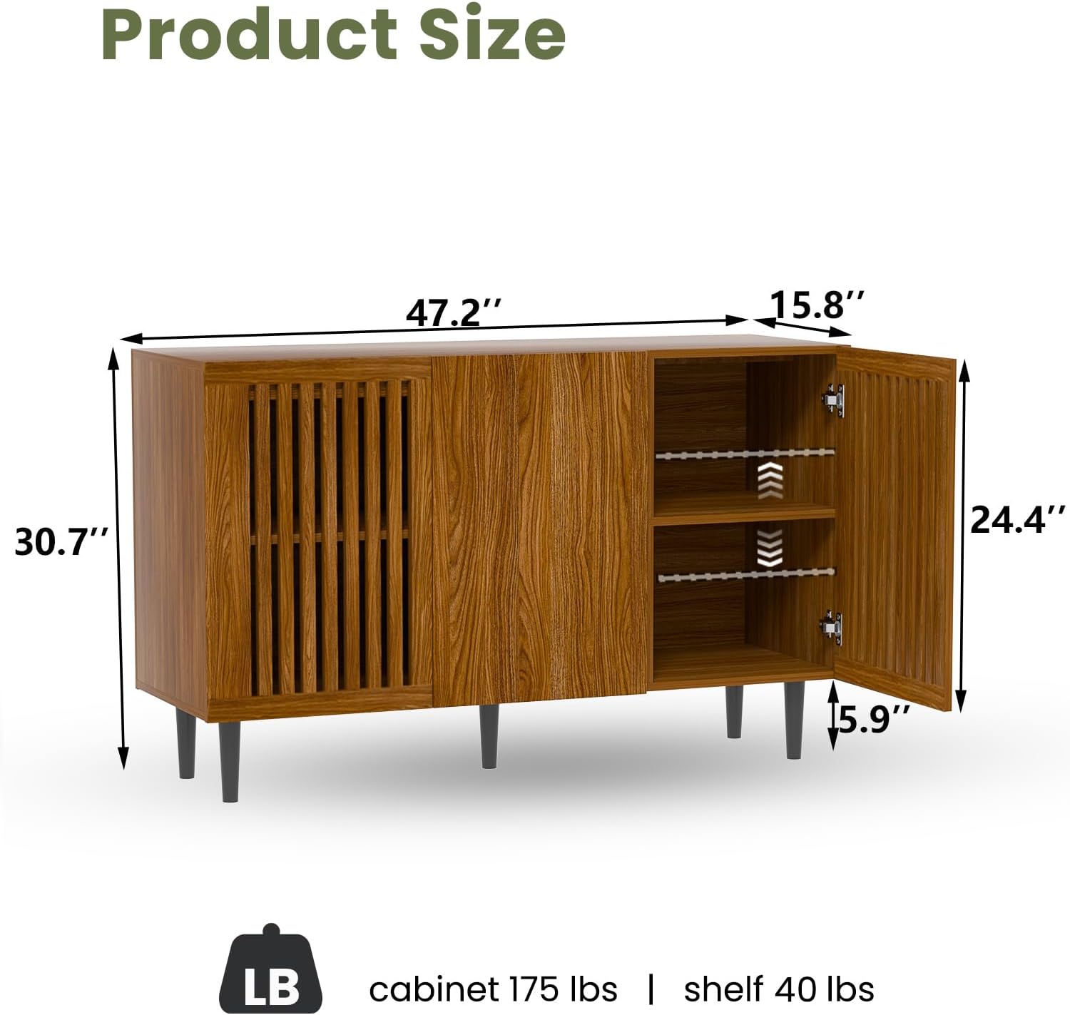 Storage Cabinet, 47.2" Freestanding Buffet Cabinet with 3 DIY Doors and Adjustable Shelf,Modern Sideboard Buffet Cabinet for Living Room,Dining Room,Kitchen,Hallway，Brown