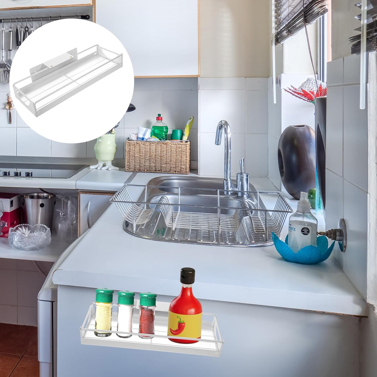 Pull-out Under Sink Storage Organizer Rack Carbon Steel Kitchen Cabinet Slide-out Shelf with Hollow Design for Easy Drainage Spacious Bathroom and Pantry Storage