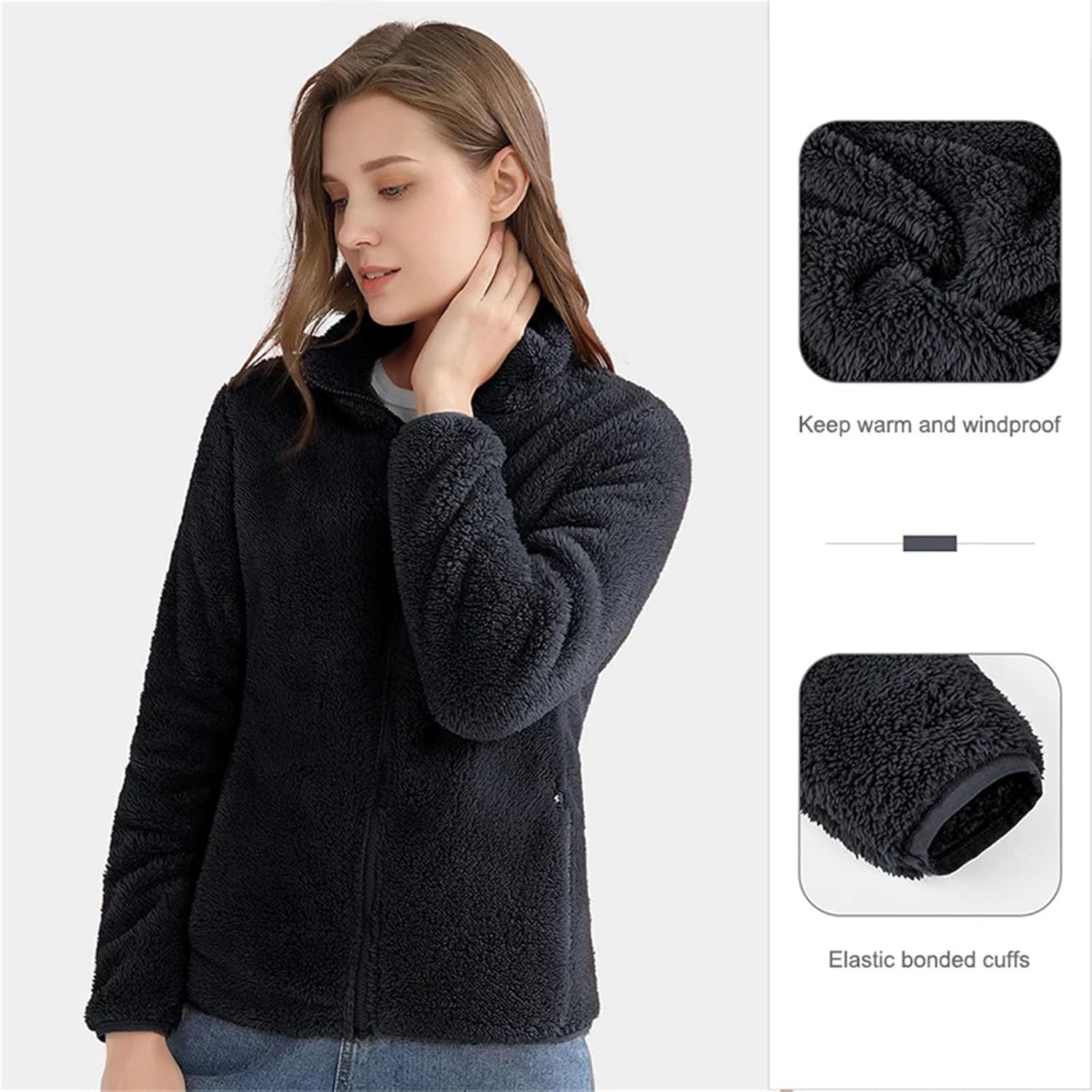 Fleece Jackets Plus Size Warm Winter Wear for Women Long Sleeve Cardigan