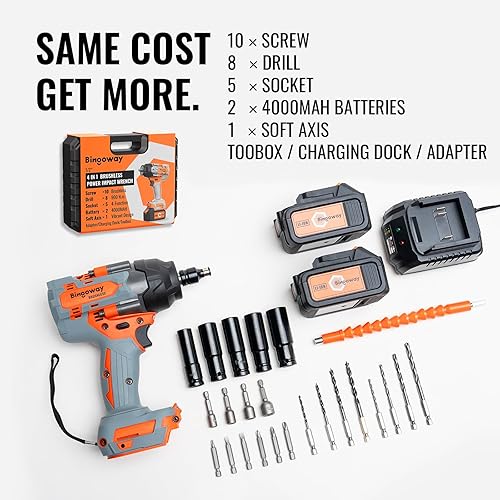 Miniatura 8 de Llave de impacto inalámbrica de 1/2 pulgada, 900 pies-Ibs (1200 N.m), pistola de impacto eléctrica sin escobillas, controlador de impacto de alto