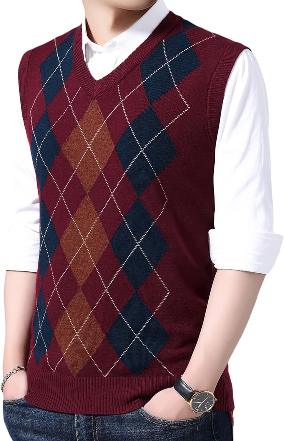 ZUEVI Men's Sweater Vests V-Neck Sleeveless Knitted Pullover Sweaters Relax Fit Classic Striped Vest Knitwear - Image 3