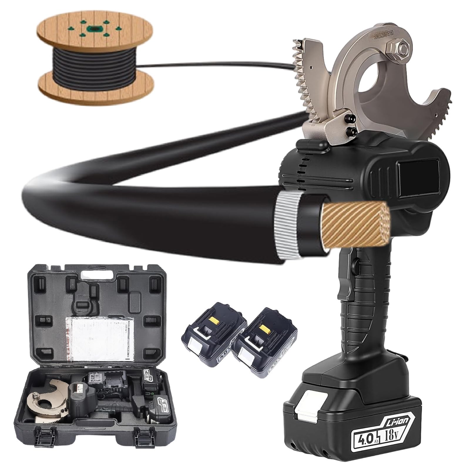 TIANQIHAO Electric Cordless Hydraulic Cable Cutter, Cable Cutter Electric Wire Cutter Wire Cutting Tool With 2 Lithium Power Cells, For Max 95Mm Copper Al Cable,95M