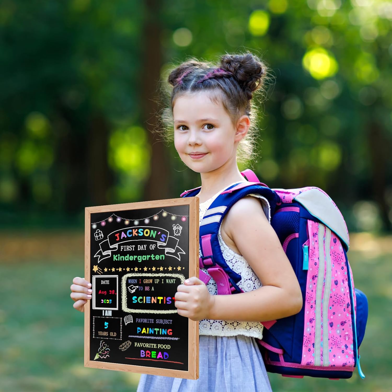 Stondino First Day of School Sign-16"x12"Wooden First and Last Day of School Board Double Sided Chalkboard with 8 Liquid Chalk Markers, Reusable Back to Schools Sign for Kindergarten Preschool