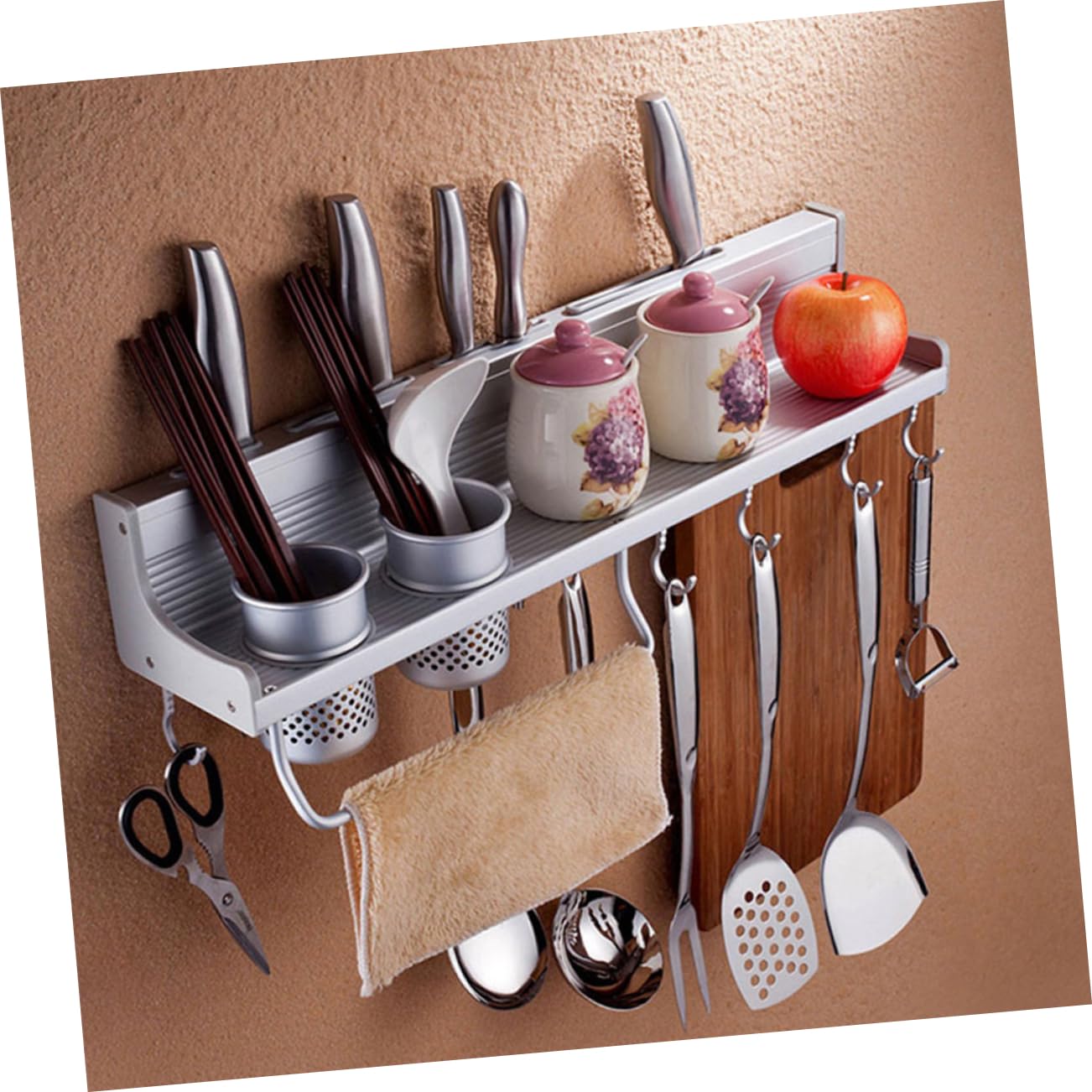 PRETYZOOM Estante de Cocina de Aluminio 8 Ganchos y 4 Ranuras para Especieros Moderno